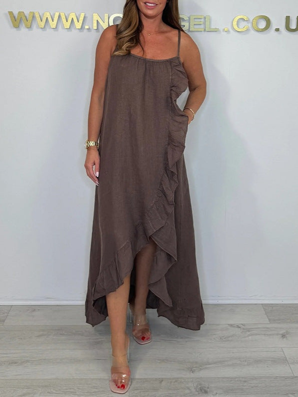 Dame afslappet maxikjole med flæser og asymmetrisk fald Stilla