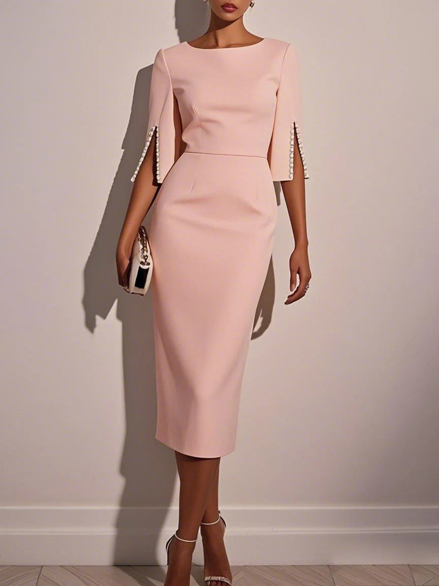 Dame elegant blyantskjole med perleprydede ærmer Stilla