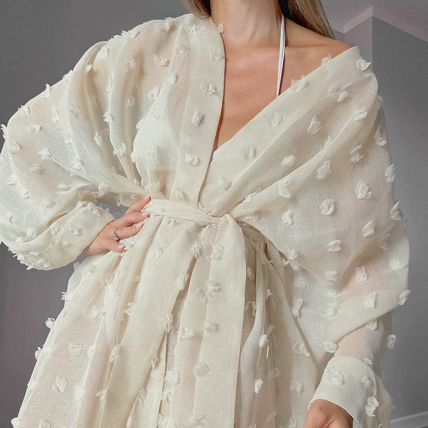 Dame elegant Kimono-badekappe med fine strukturaccentuer Stilla