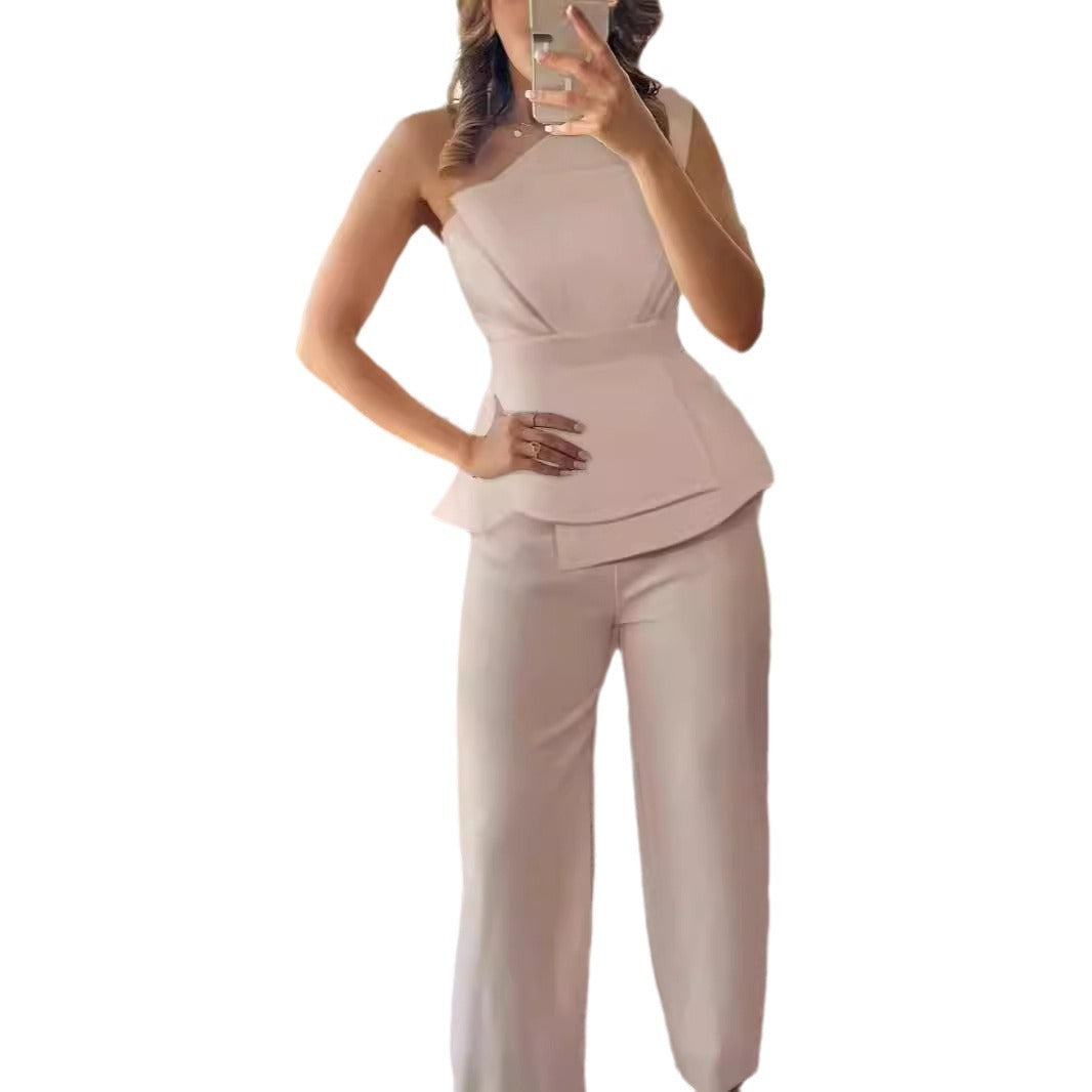Dame Chic Peplum Top med bred buksedragt Stilla