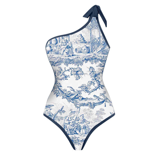 Dame Elegant Én-delt Badedragt med asymmetrisk Ruffle-detaljer og matchende Nederdel Stilla