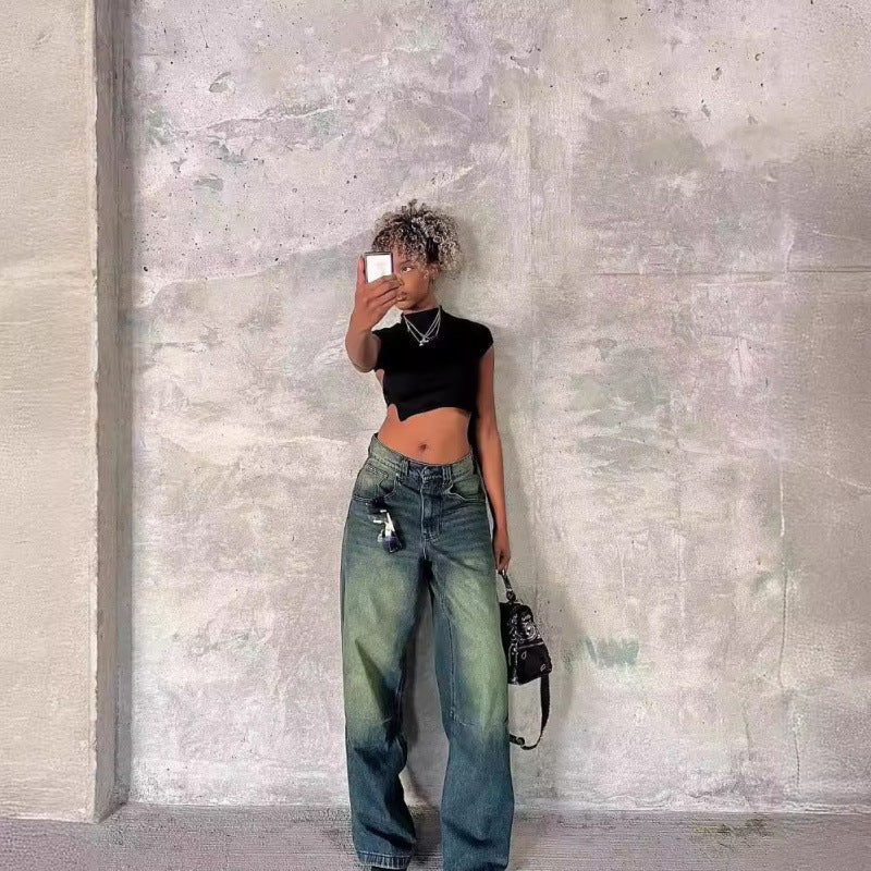 Dame Croppet Stilfuld T-shirt med unik asymmetrisk kant Stilla