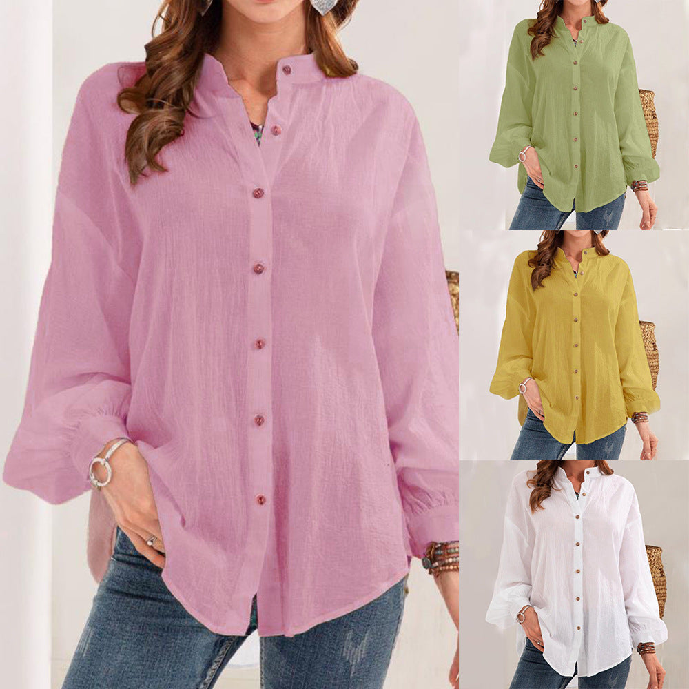 Dame afslappet bluse lavet af let linned med dekorative knapper Stilla