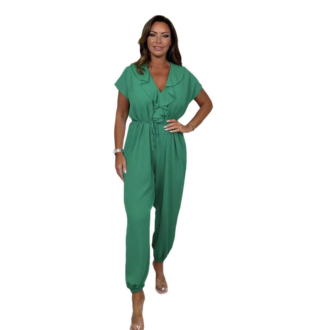 Dame Elegant Jumpsuit med vide ben og stilfuldt omslag design Stilla