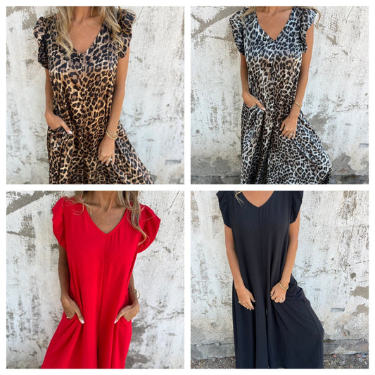 Stilla | Trendy Kvinder Forår Leopard Print Flutter Ærme Jumpsuit