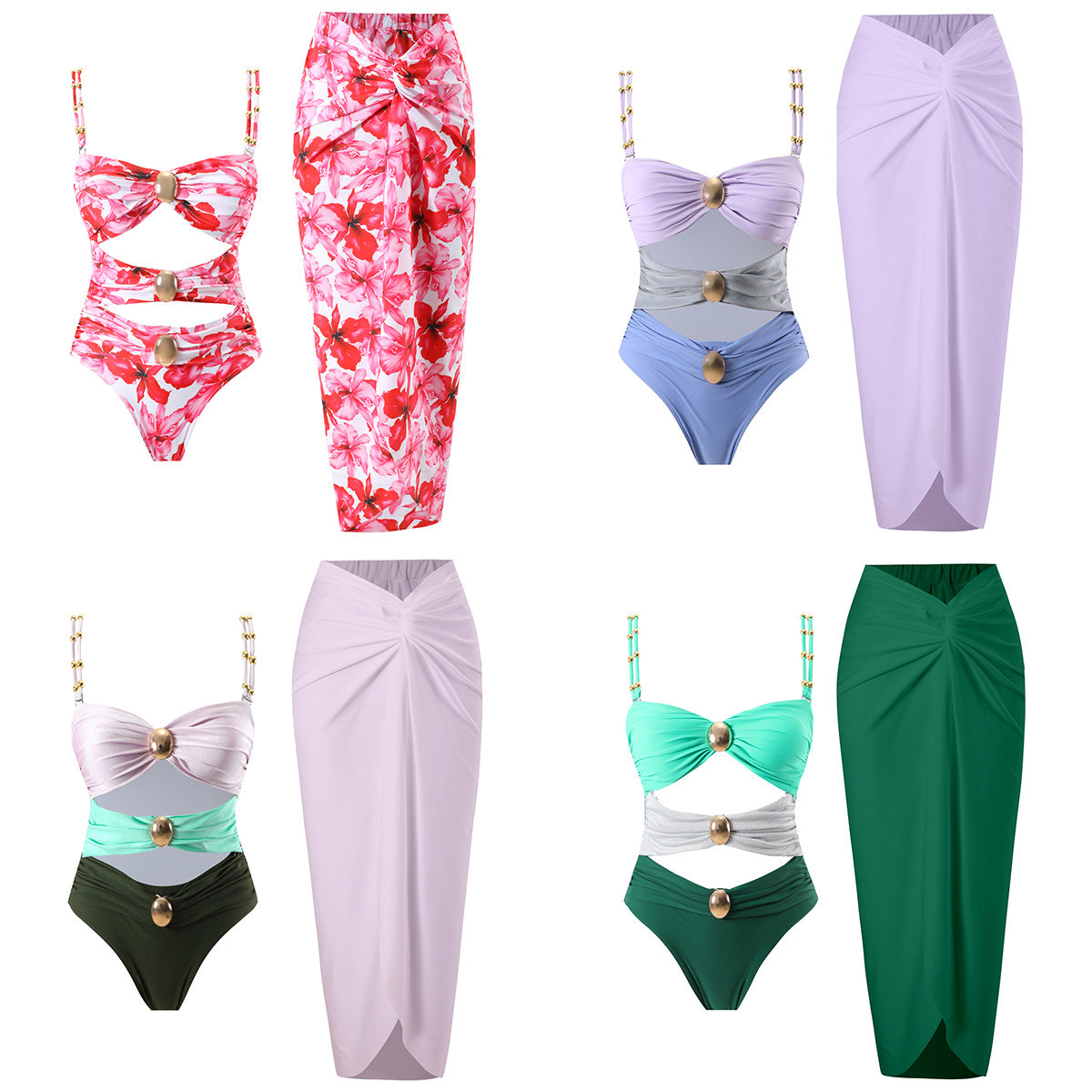 Dame Elegant Badedragt med draperet silhuet og moderne ringe Stilla