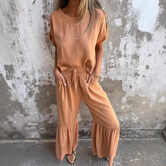 Dame løs jumpsuit med bredt ben og elastisk talje Stilla