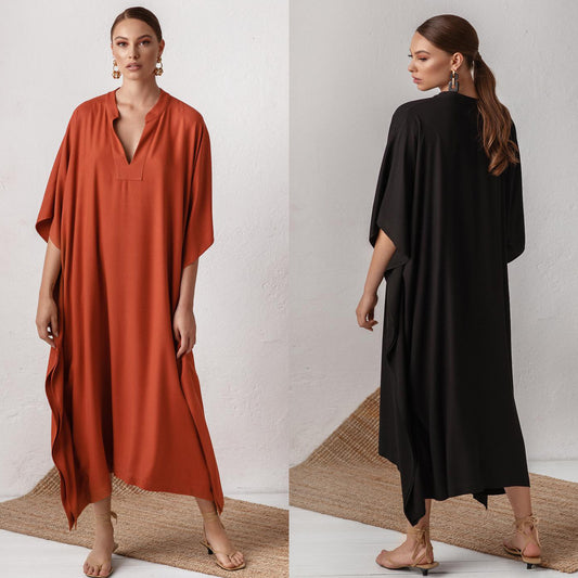 Dame elegant Kaftan med V-hals og bredt skårede ærmer Stilla