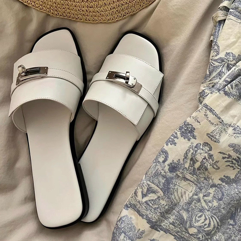Dame Elegant Læder Slide Sandaler Stilla
