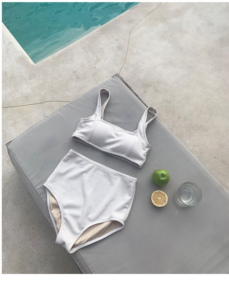 Dame Rib-Crop-Top og højtaljede Bikini-Bund sæt Stilla