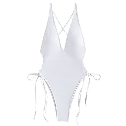 Dame Deep V-udskæring High-Cut Enkelt stykke Badetøj med justerbare Sidesnore Stilla