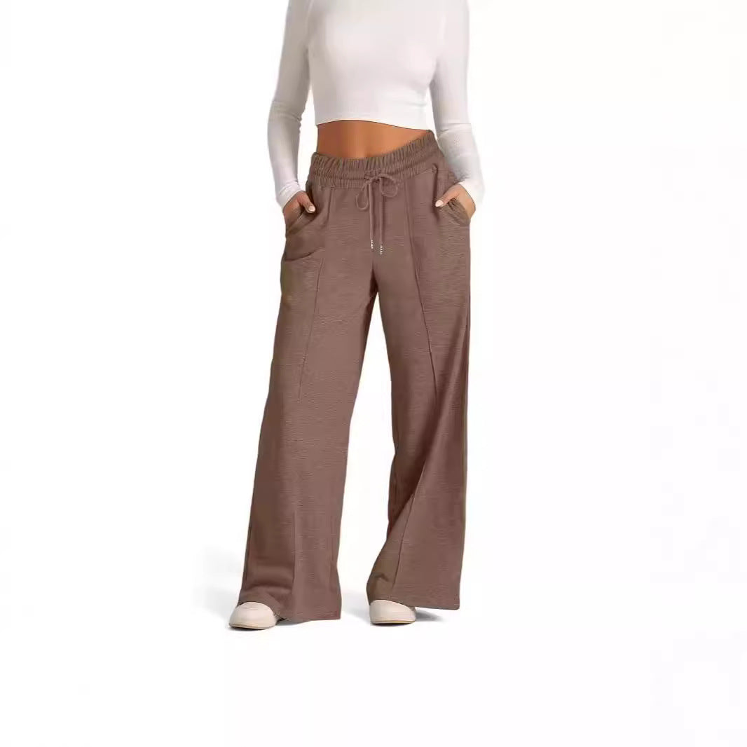 Dame afslappede brede loungebukser med elastisk talje og praktiske skrå lommer Stilla