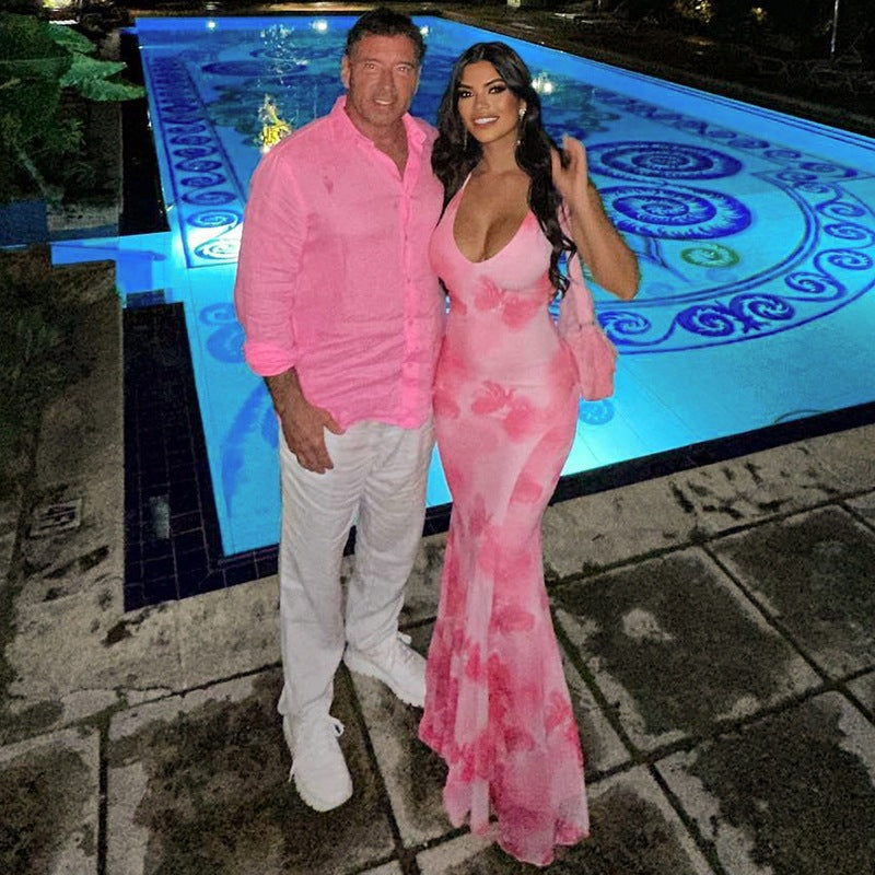 Dame Elegant Blomstret Halter Maxi Kjole Stilla