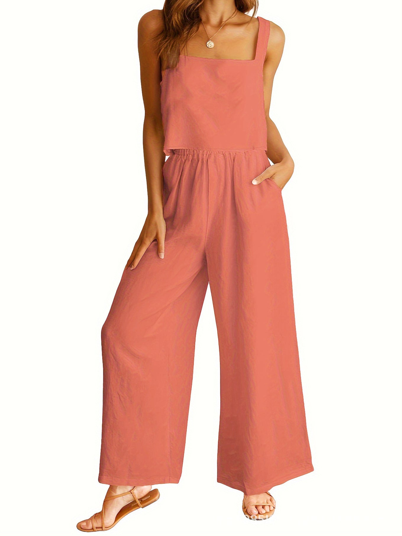 Dame Løs Jumpsuit med bredt skåret ben og praktiske lommer Stilla