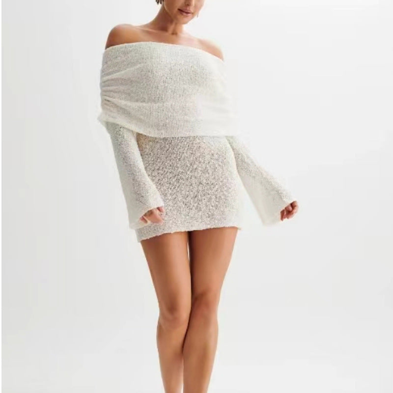 Dame Off-Shoulder Strikkjole med Bred Skæring Stilla