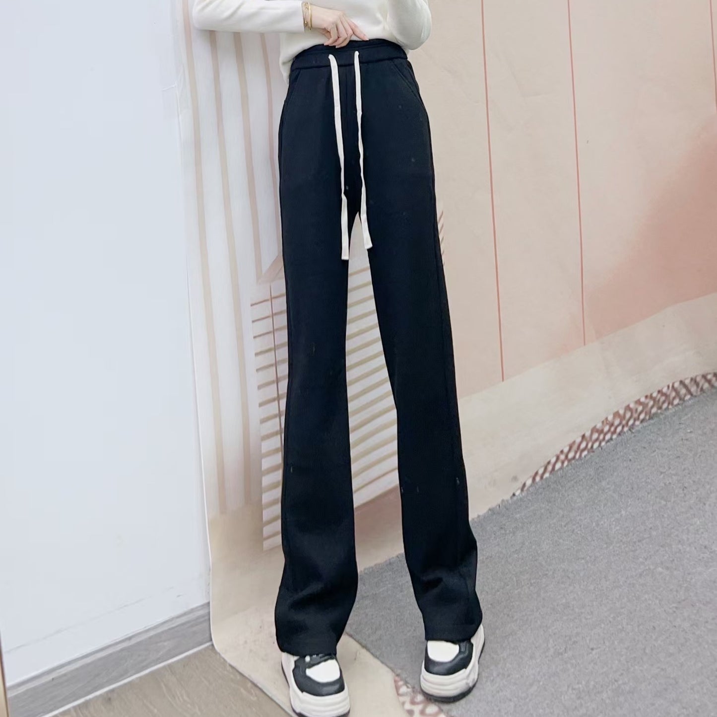 Dame elegant fritidsbukser med høj talje og justerbar snor Stilla