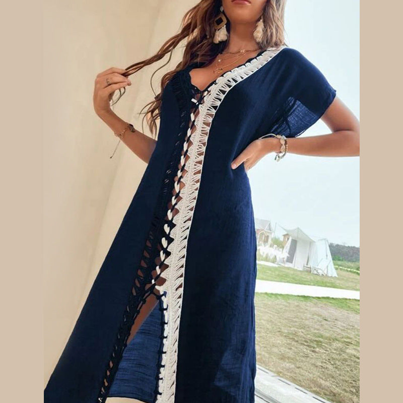 Dame Elegant Hæklede-Flag-Fringes Overdel Kjole Stilla