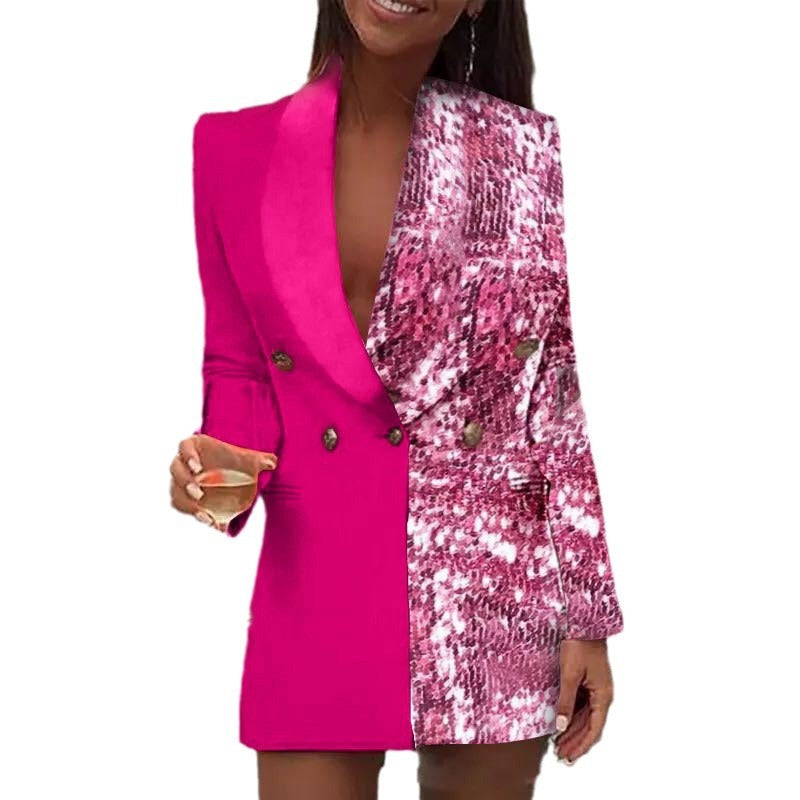 Dame Elegant Blazer-kjole med kreative trykdetaljer og figursyet silhuet Stilla