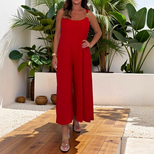 Dame elegant jumpsuit med bredt ben og moderne skulderdetailler Stilla