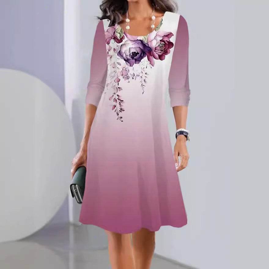 Dame afslappet kjole med blomsterprint og legesyg skæring Stilla