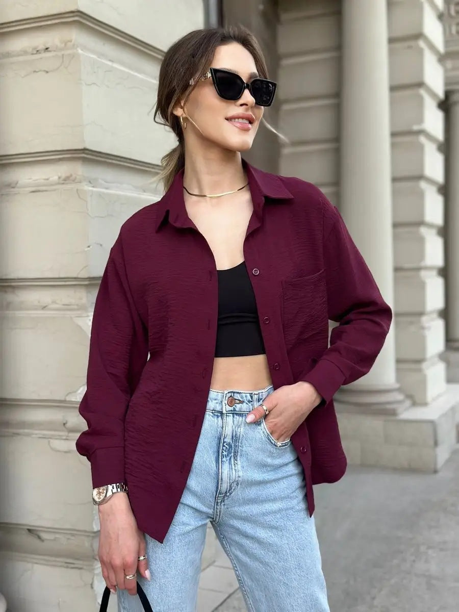 Dame afslappet overshirt med button-down-krave og brystlomme Stilla