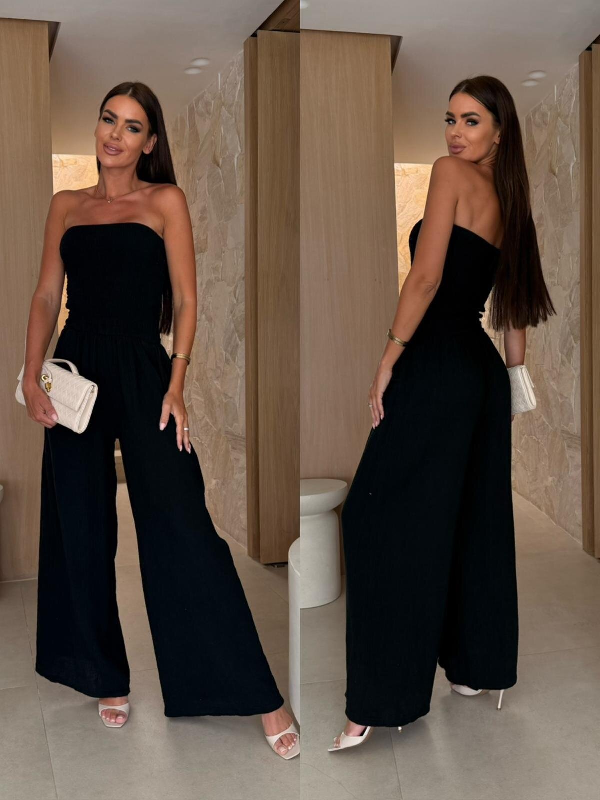 Dame Smocked Strapless Vidbenet Jumpsuit Stilla