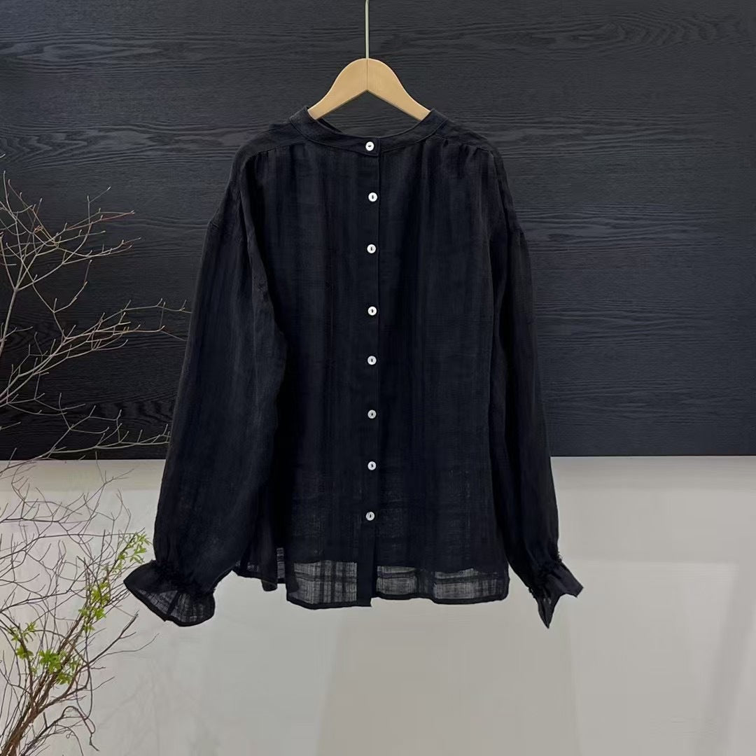 Dame Elegant Langærmet Knap-Bluse Stilla