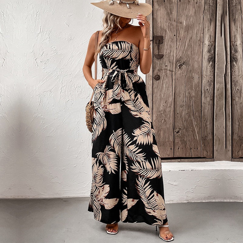 Dame Maxi-Jumpsuit med struktureret bandeau-overdel og afslappet pasform Stilla