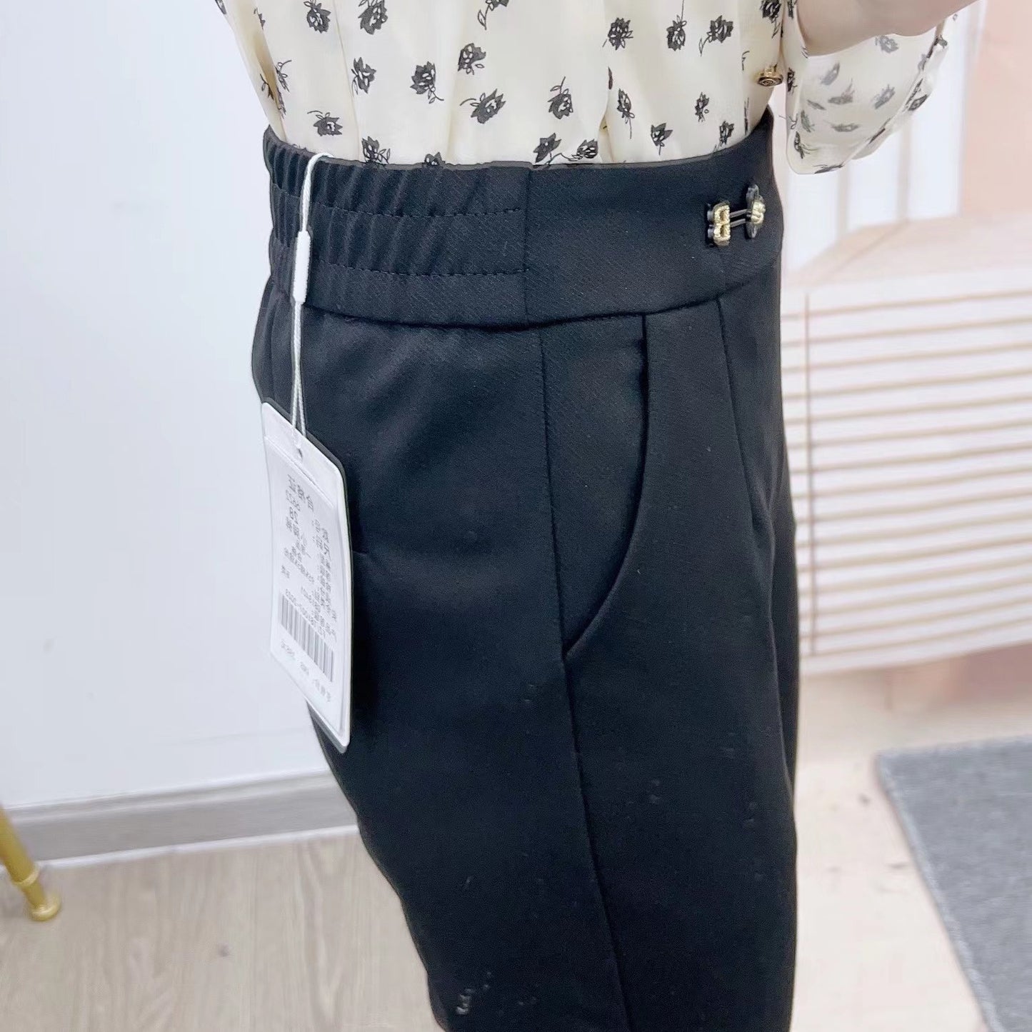 Dame Elegant Højtalje Stofbukser med figursmigrende Snit og praktiske Lommer Stilla