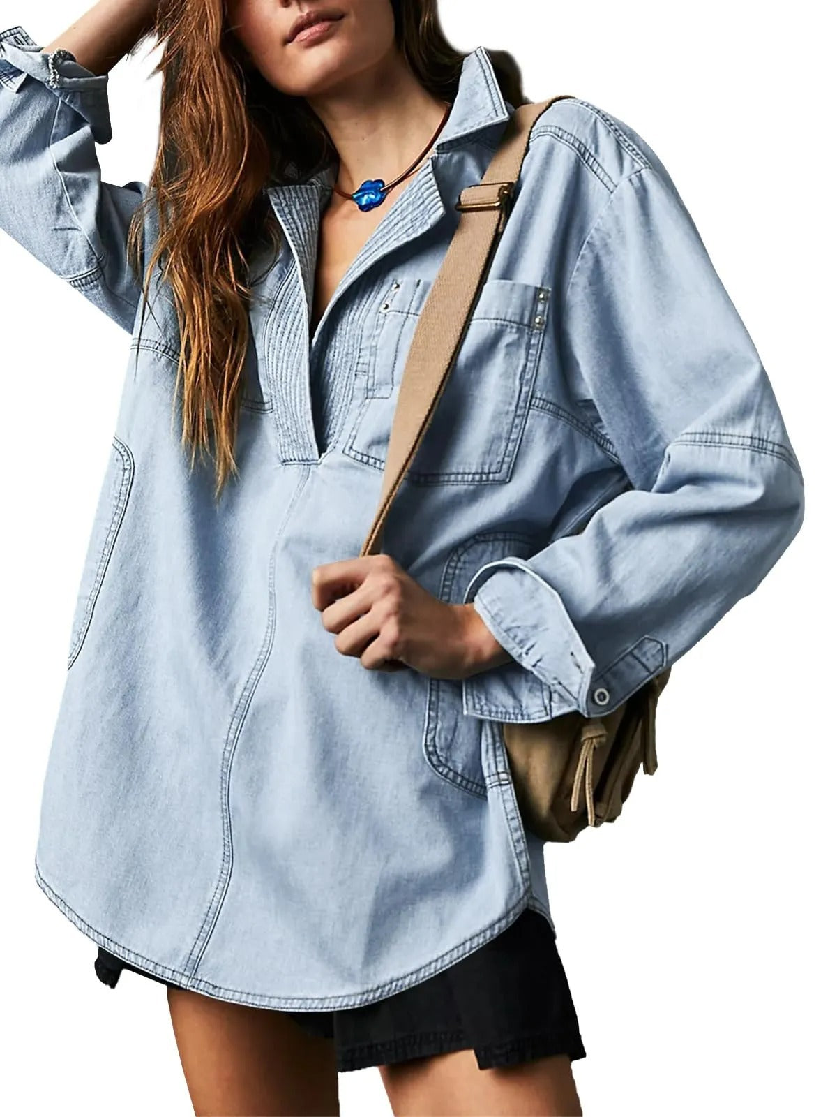Dame afslappet overshirt lavet af højkvalitets denim med struktureret design Stilla