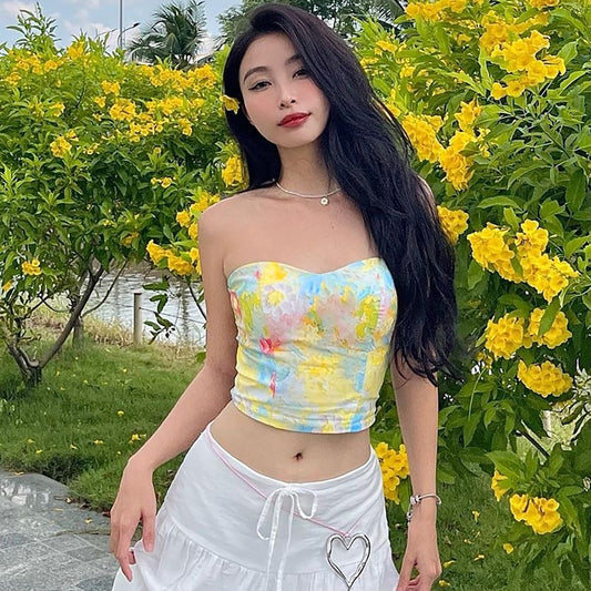 Dame Elegant Bustier-top med floral design og smal pasform Stilla