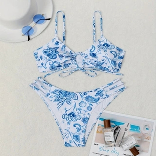 Dame justerbar bundet blomster-bikini-sæt Stilla