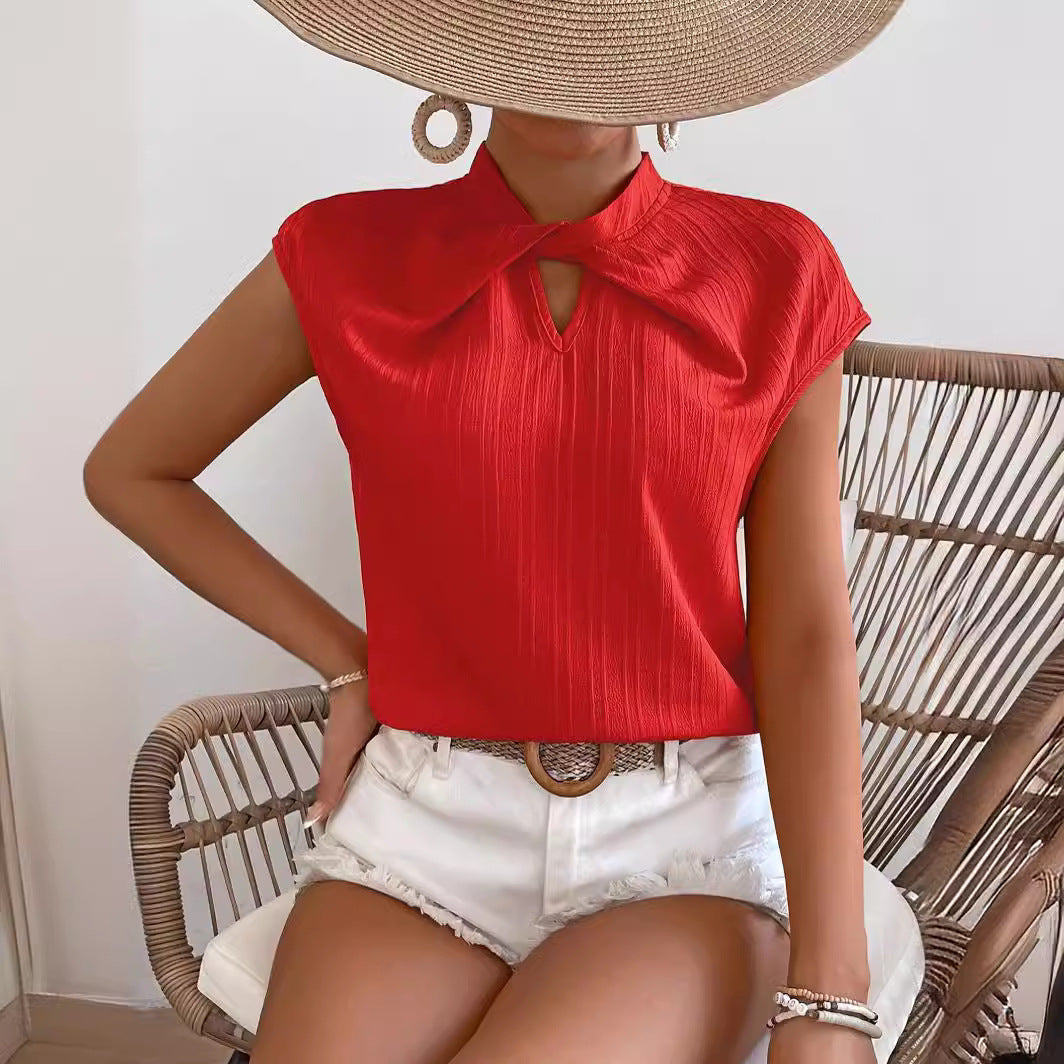 Dame Elegant Bluse med knapdetalje og struktureret stof Stilla