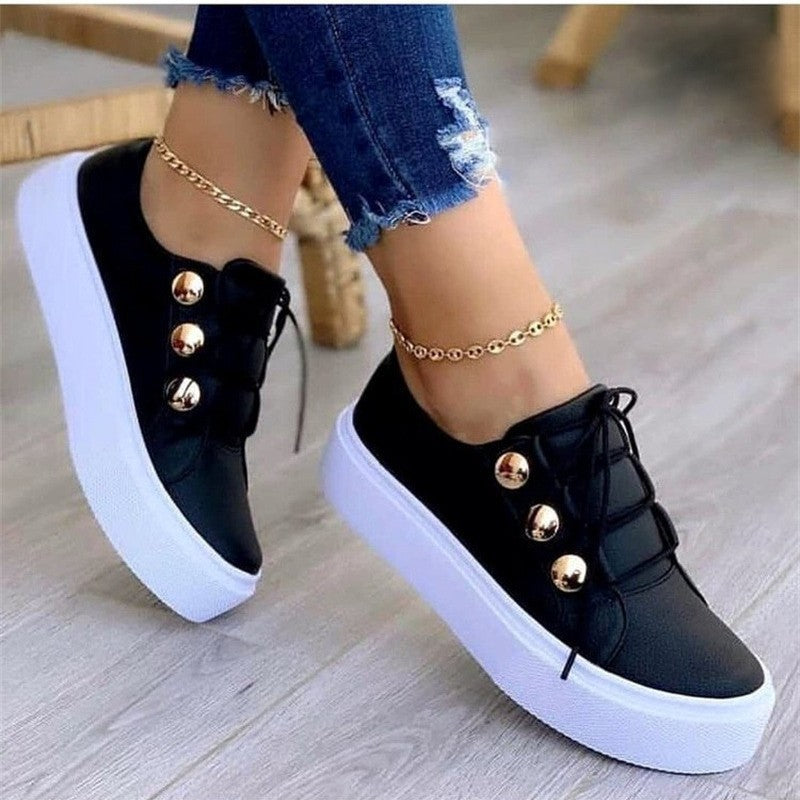 Dame modiske Plateau-Sneakers med skinnende detaljer og elegant snøring Stilla