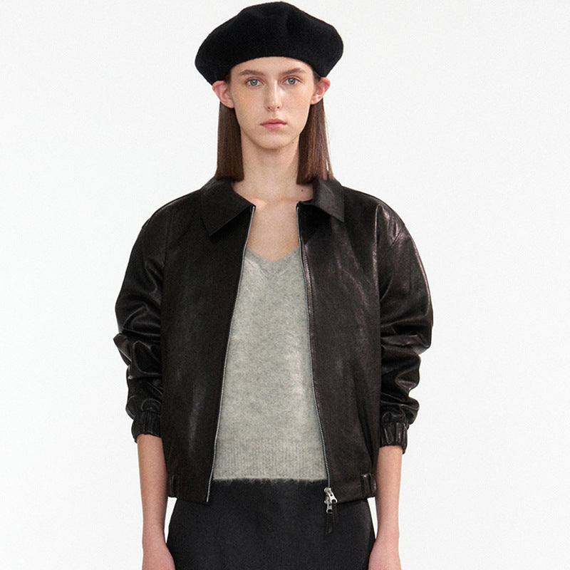 Dame afslappet læderjakke i moderne snit Stilla