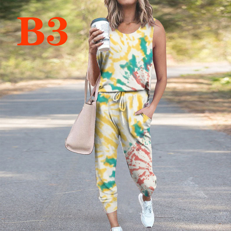 Dame Casual Jumpsuit med ærmeløs design og moderne batikmønster Stilla
