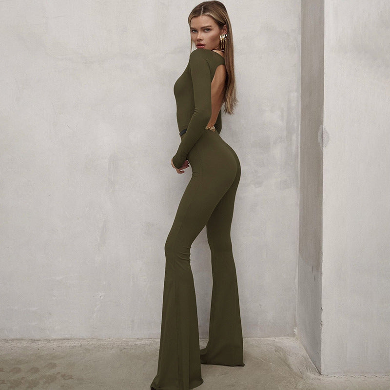 Dame Langærmet Jumpsuit med figursyet snit og bredt ben Stilla