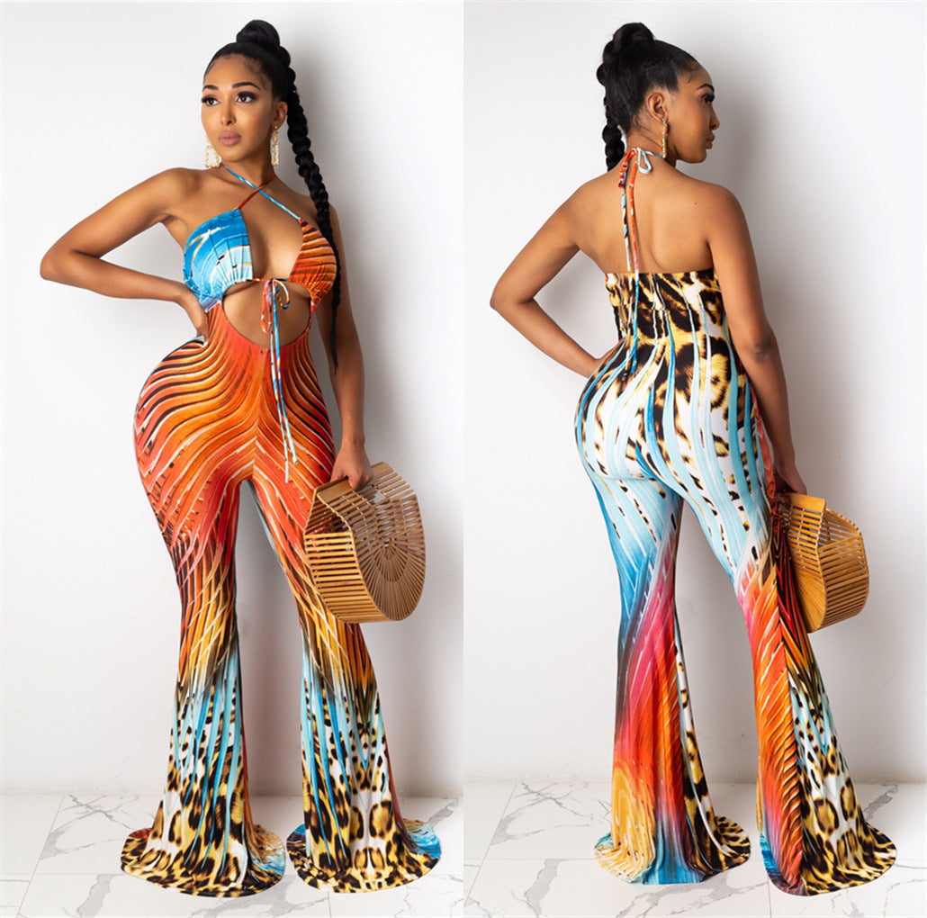 Dame Elegant Jumpsuit med farverigt grafikdesign og raffineret slids Stilla