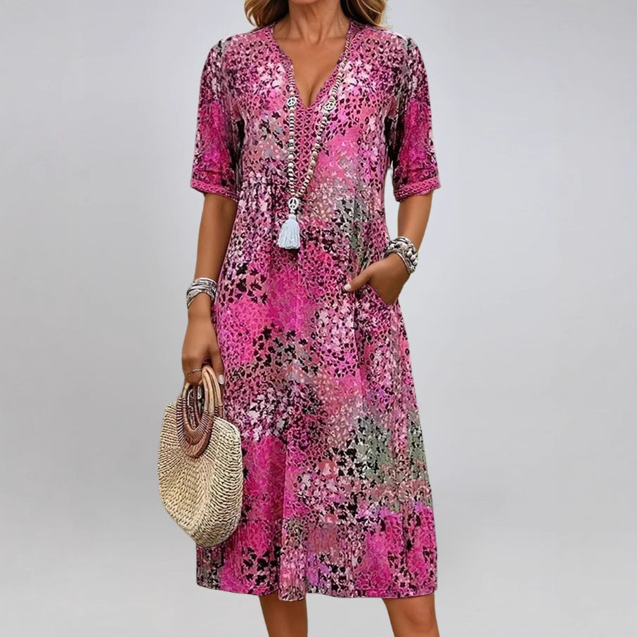 Dame afslappet minikjole med bred pasform og V-udskæring Stilla