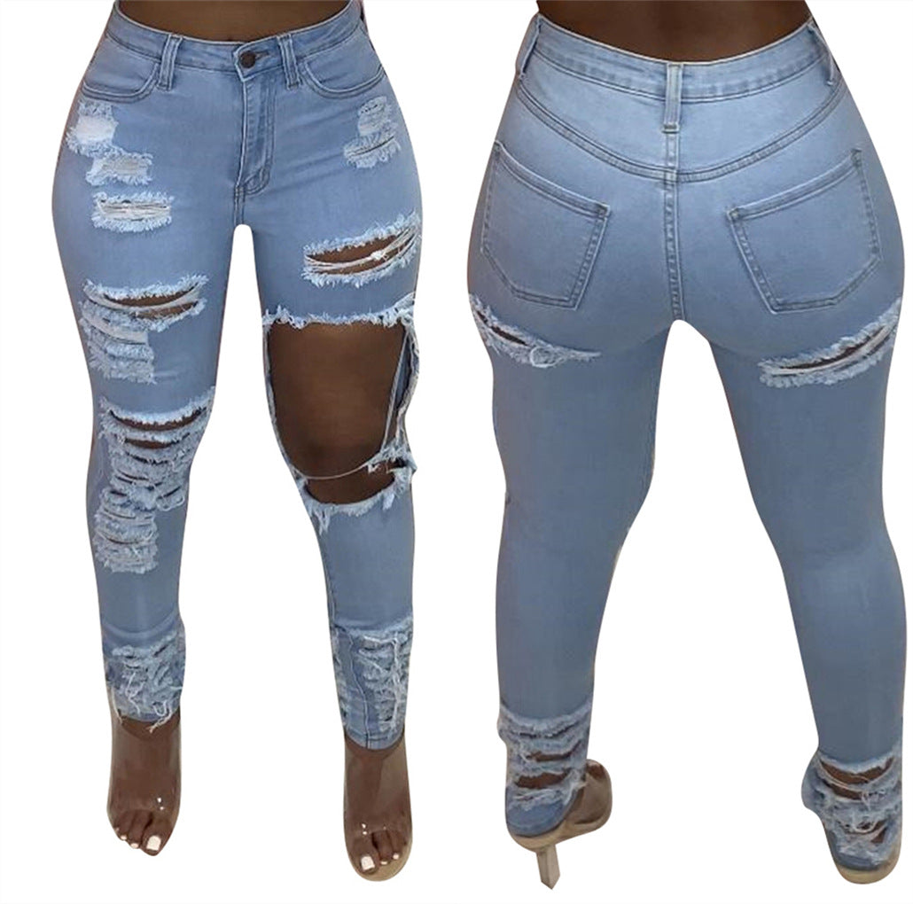 Dame Destroyed Skinny Jeans med sidelæns Cut-Out Stilla