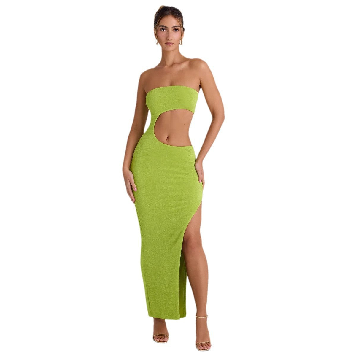 Dame Cut-Out Maxi-kjole med skuldrene-ude design og høj slids Stilla