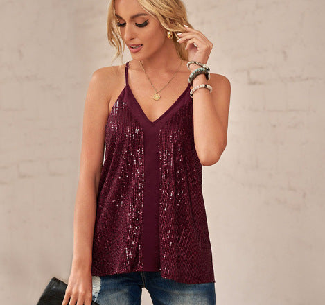 Dame dekorativ top med glimmerdetaljer Stilla