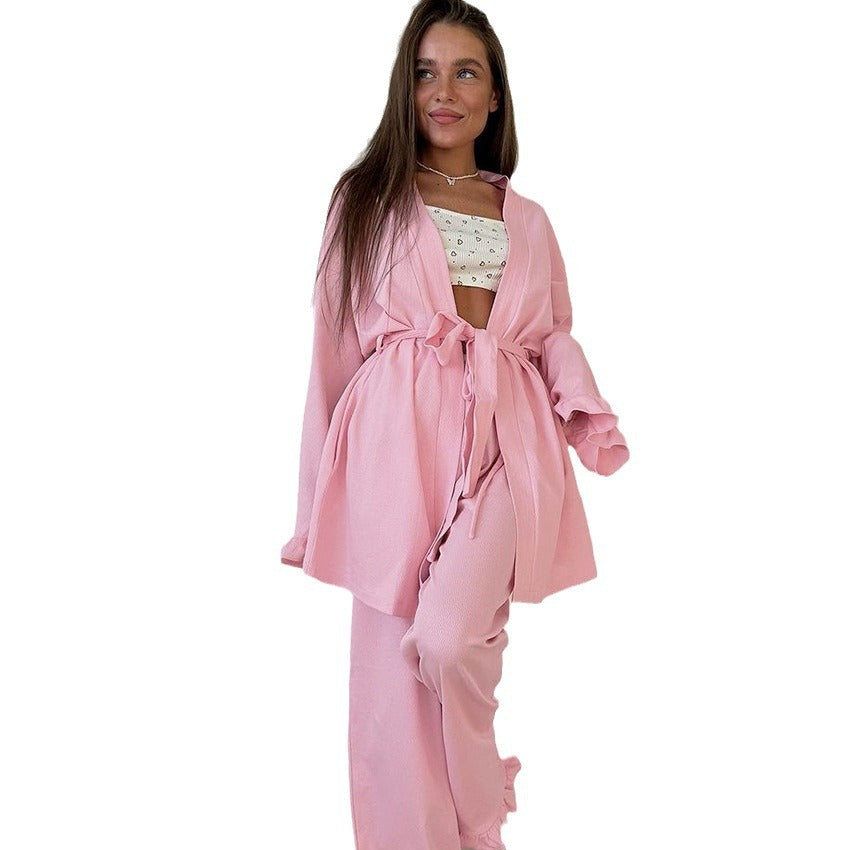 Dame afslappet lounge-sæt med afslappet kimono-top og rummelig bukser Stilla