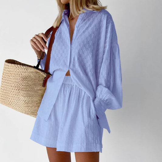 Dame afslappet langærmet skjorte med struktureret stof Stilla