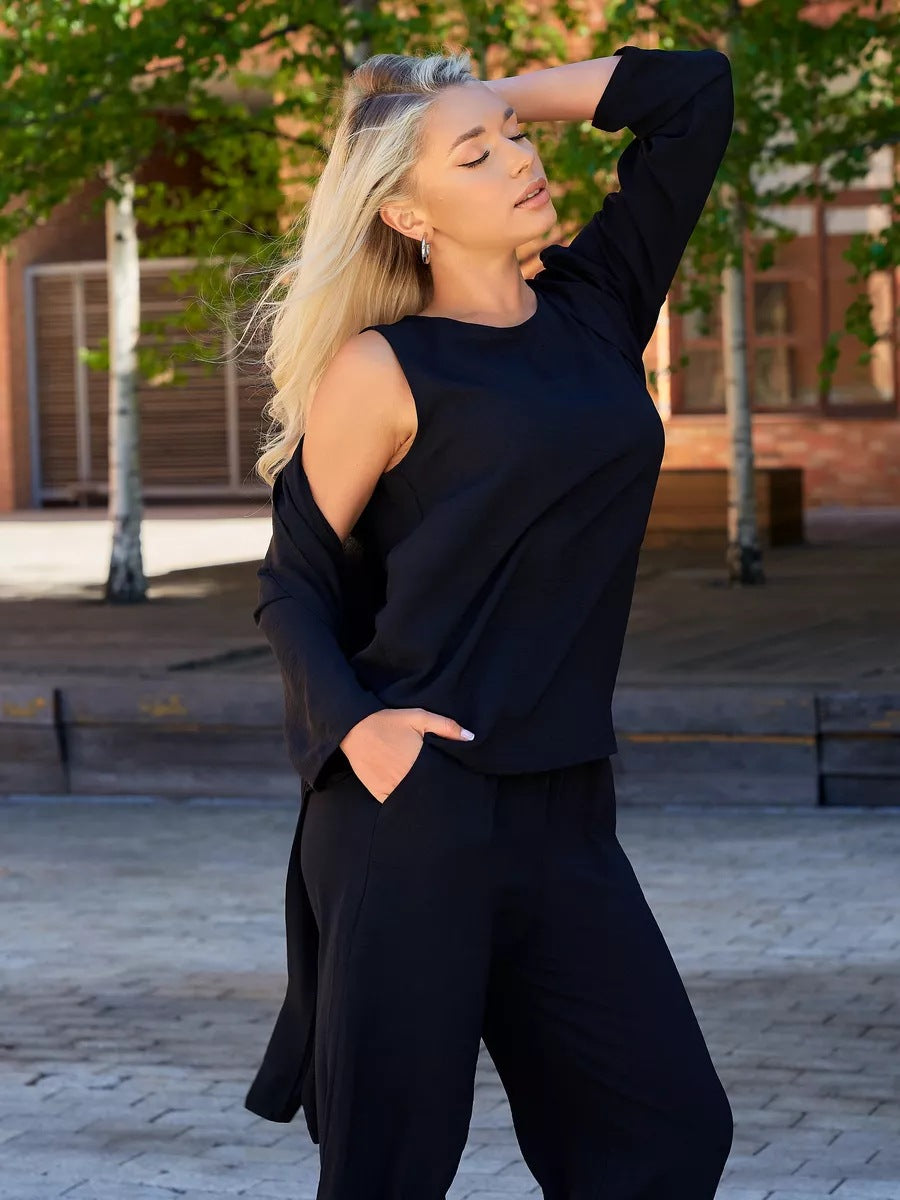 Dame leger Jumpsuit med åben ærme og elastisk taljebælte Stilla