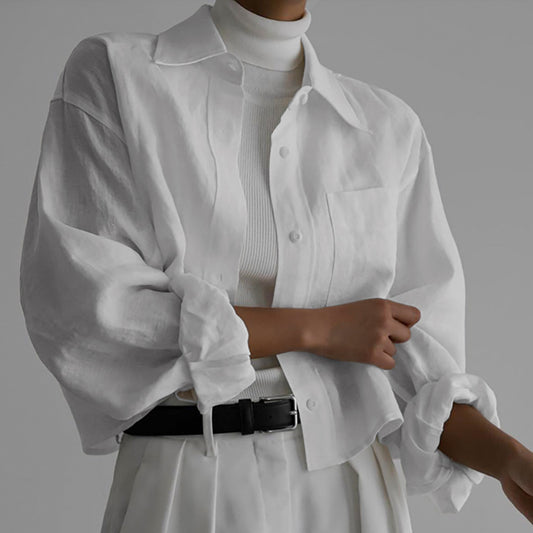 Dame afslappet skjorte-bluse i let linenmix Stilla