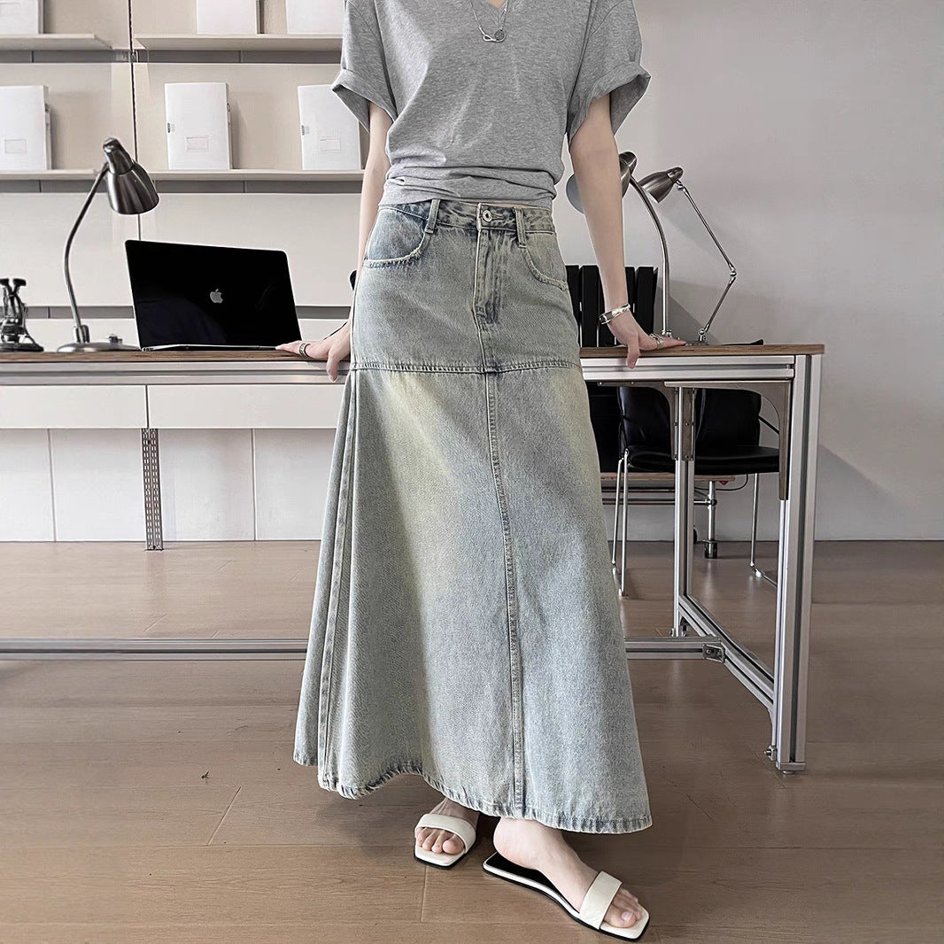 Dame A-linje denim-nederdel med kvalitetsvask og afslappet snit Stilla