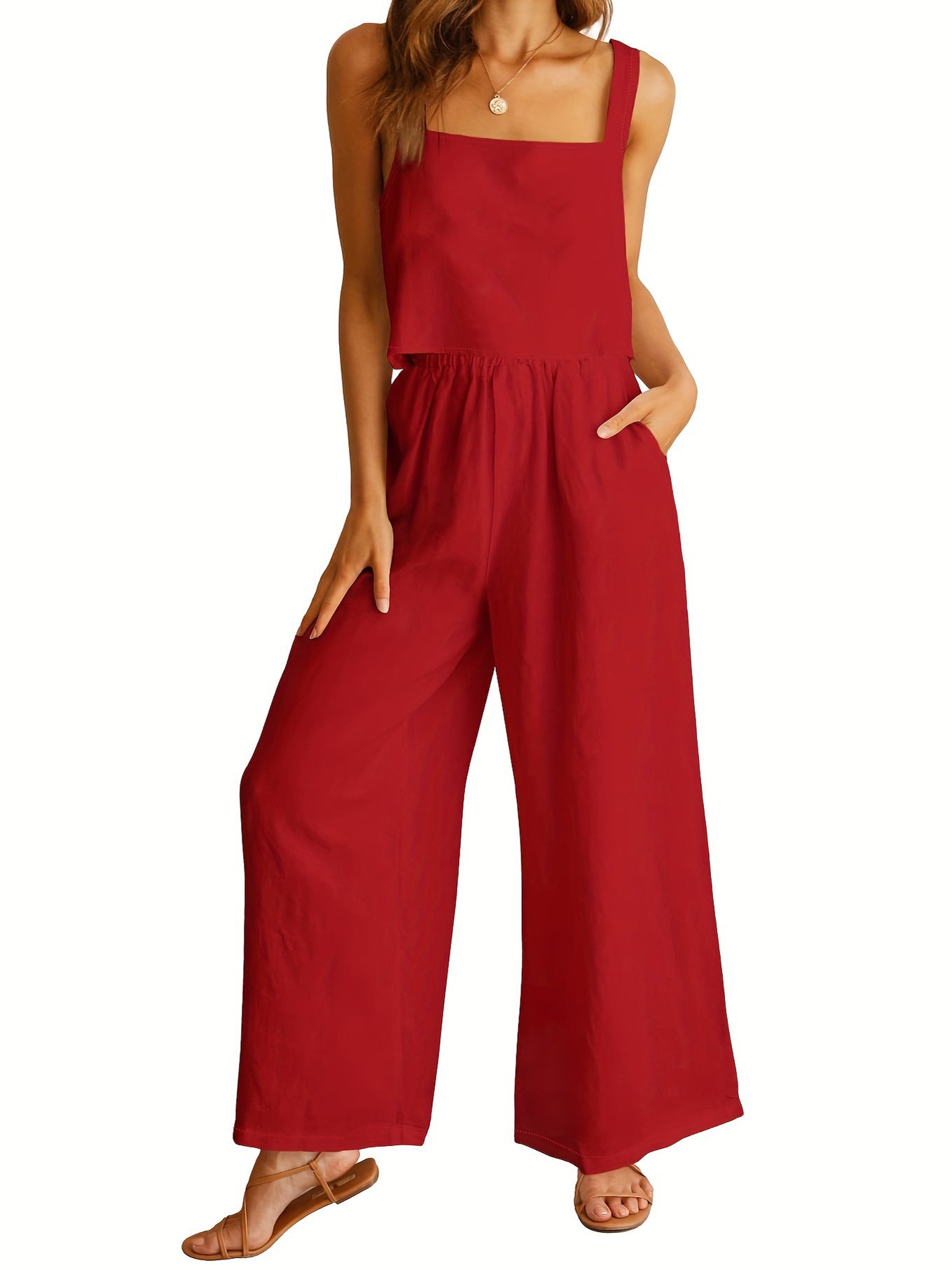 Dame-jumpsuit med bredt ben og justerbare stropper Stilla