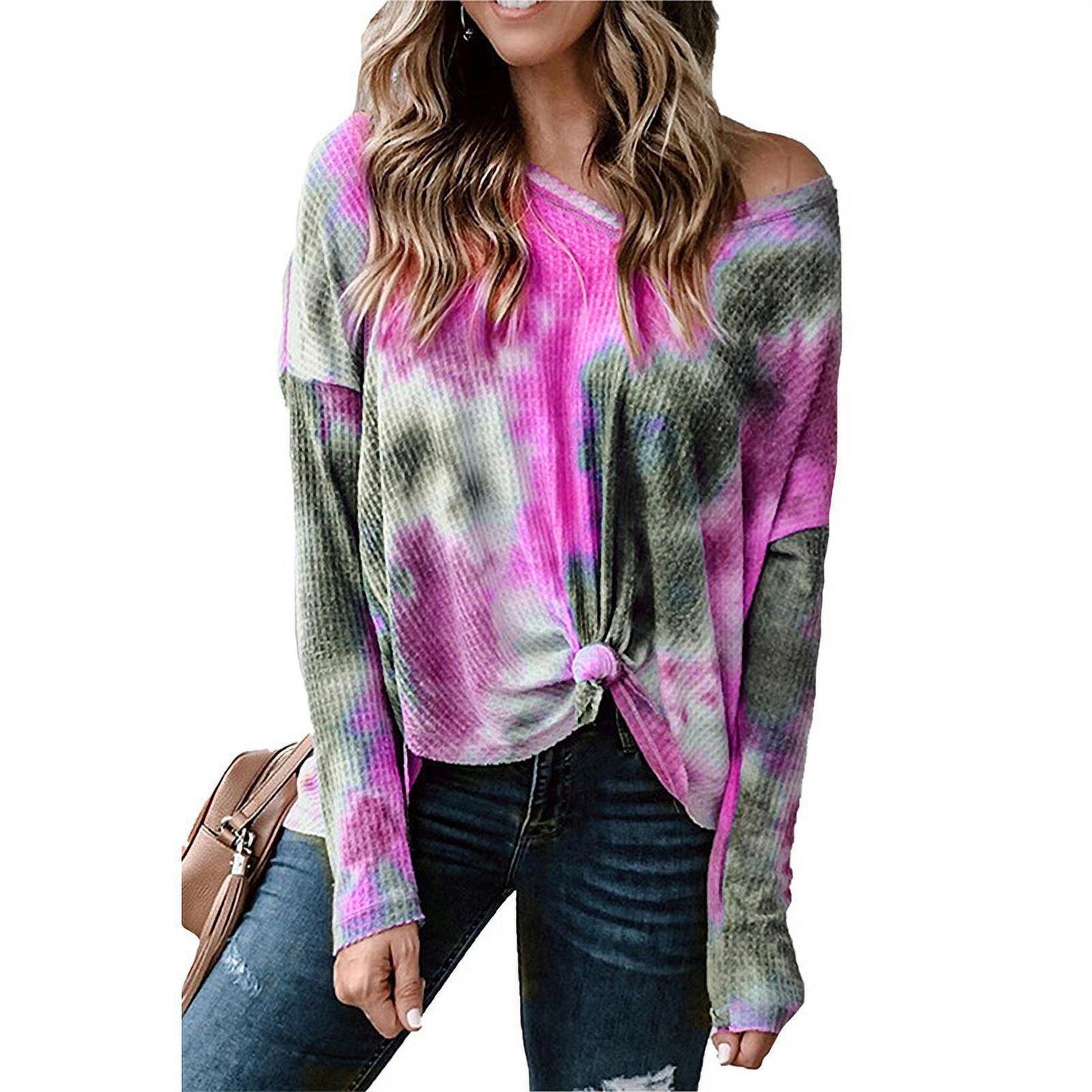 Dame afslappet knap-top med sideknude Stilla