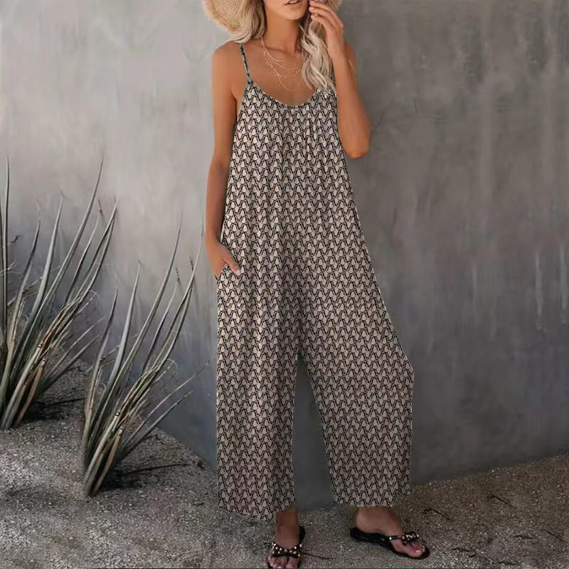 Dame jumpsuit med vidde ben og moderigtigt mønster Stilla